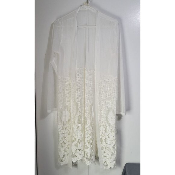 EMBER Women's LG Sheer Boho Kimono Open Cardigan Lace Beach Feminine Coastal - Picture 2 of 11
